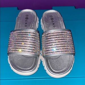 Women’s sliver bling slides